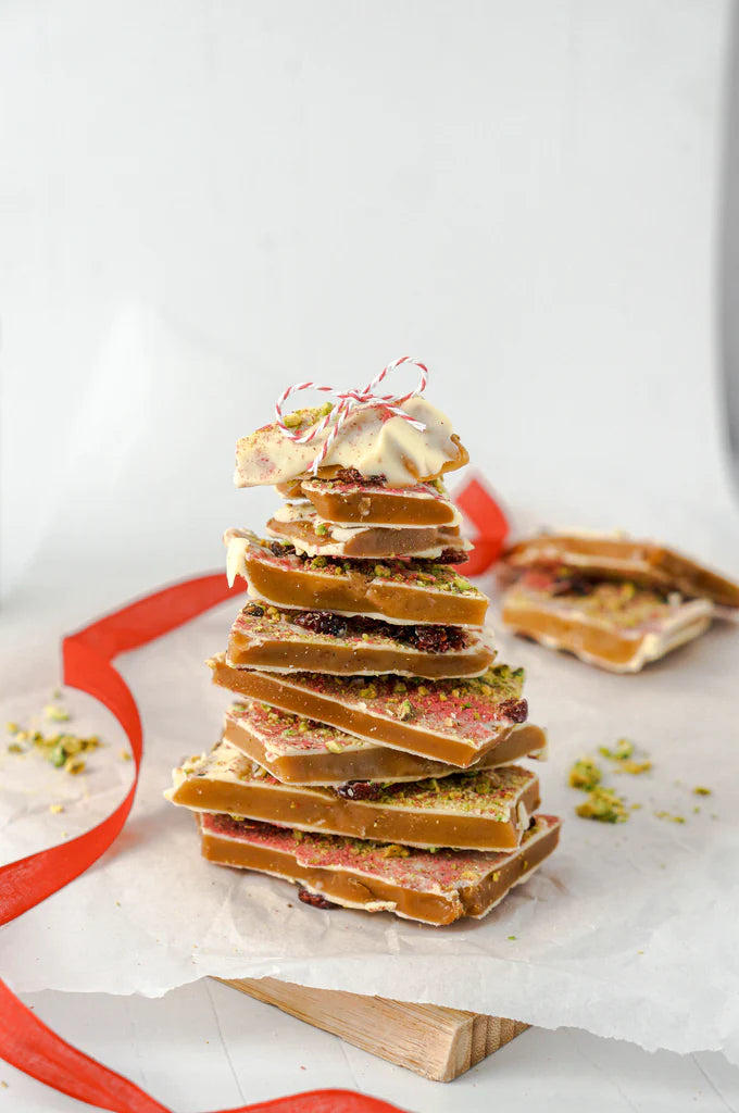 THE CONFECTIONIST - WHITE CHOCOLATE, PISTACHIO AND CRANBERRY TOFFEE
